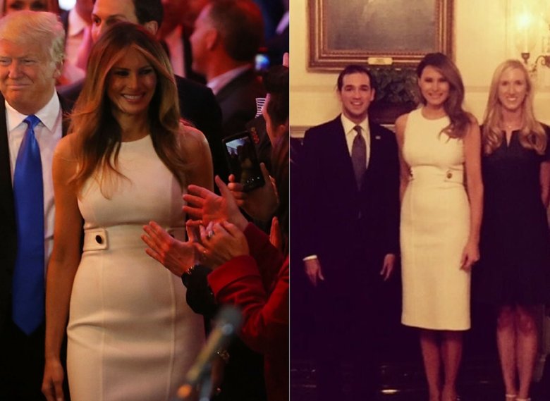 Мелания Трамп в одном и том же наряде в мае 2016 года (слева) и на встрече со стажерами в Белом доме в июле 2017 года (справа)