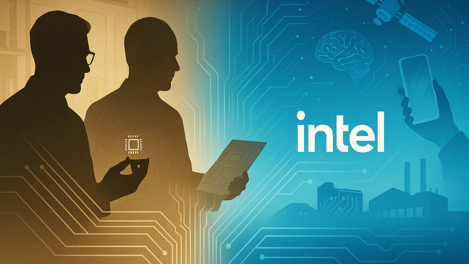 Силуэты инженеров Intel на фоне цифрового перехода и технологического прогресса Силуэты инженеров Intel на фоне цифрового перехода и технологического прогресса