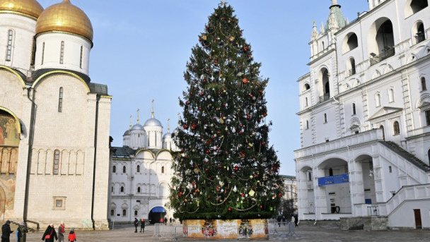 Кремлевскую елку установили на Соборной площади.