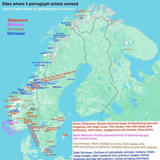 Карта петроглифов на территории Скандинавии