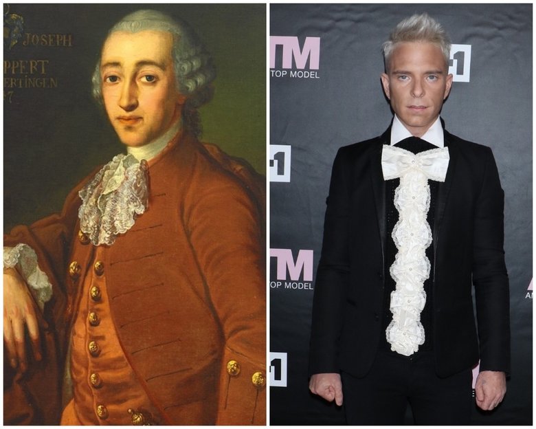 Слева: Липперт Франц Иосиф, портрет, XVIII век. Справа: Дрю Эллиотт, вечеринка «America’s Next Top Model»