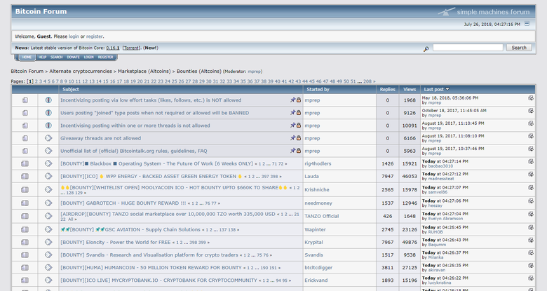 Раздел форума Bitcointalk, посвящённый баунти