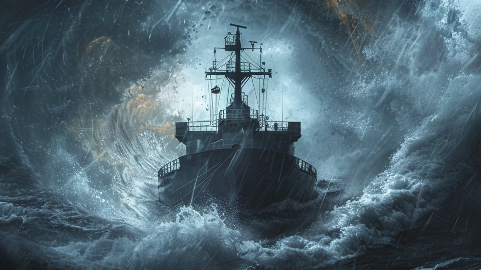 Военный корабль в море Военный корабль в море