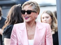 Content image for: 526296 | Шэрон Стоун в атласном розовом костюме посетила благотворительный вечер Шона Пенна