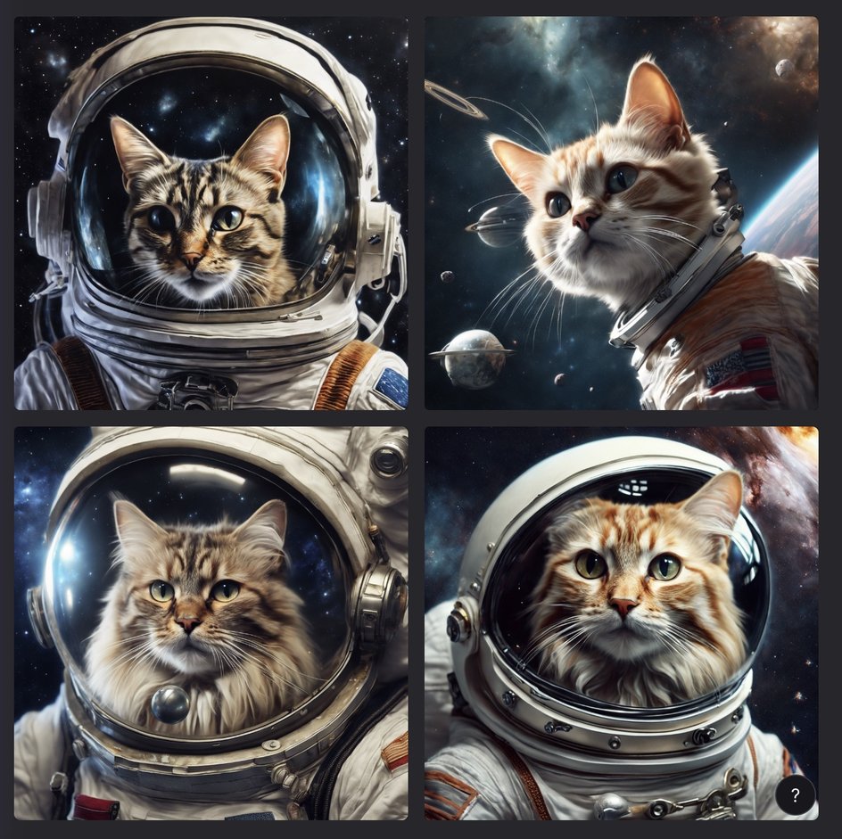 Коты в космосе, сгенерированные DreamStudio
