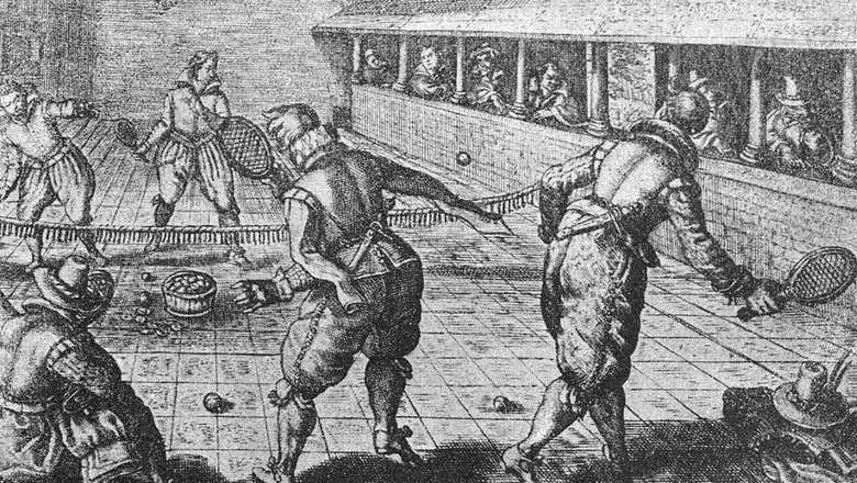 Гравюра XVI века с изображением игры в мяч