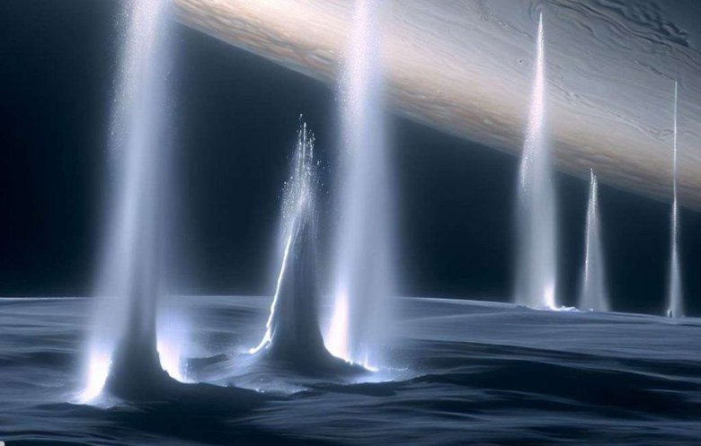 Так извержения Энцелада могут выглядеть вблизи. Фото: NASA
