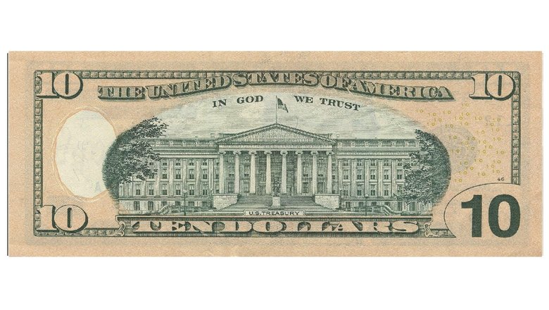 10 долларов 2003 года выпуска (реверс). 10 долларов 2003 года выпуска (реверс).