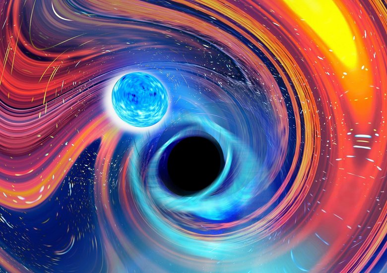 Зарисовка, вдохновленная слиянием черной дыры и нейтронной звезды. Фото: Carl Knox, OzGrav / Swinburne