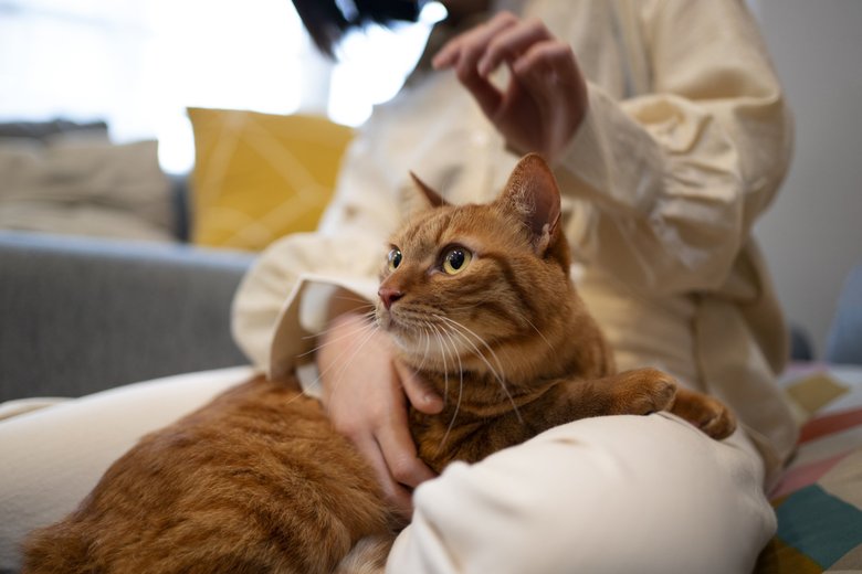 Кошка на руках у хозяйки Кошка на руках у хозяйки