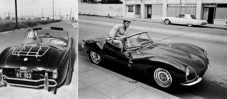 МакКуин за рулем мощнейшей AC Cobra (слева). А вот знаменитый актер вылезает из уникального Jaguar XKSS