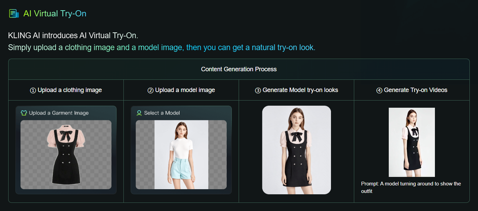 Скриншот о примере работы виртуальной примерочной Kling AI