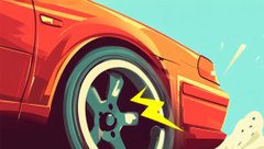Иллюстрация автомобиля из колеса которого раздается звук хруста