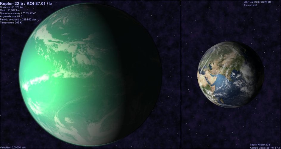 Сравнение размеров экзопланеты Kepler-22 b и Земли в масштабе Сравнение размеров экзопланеты Kepler-22 b и Земли в масштабе