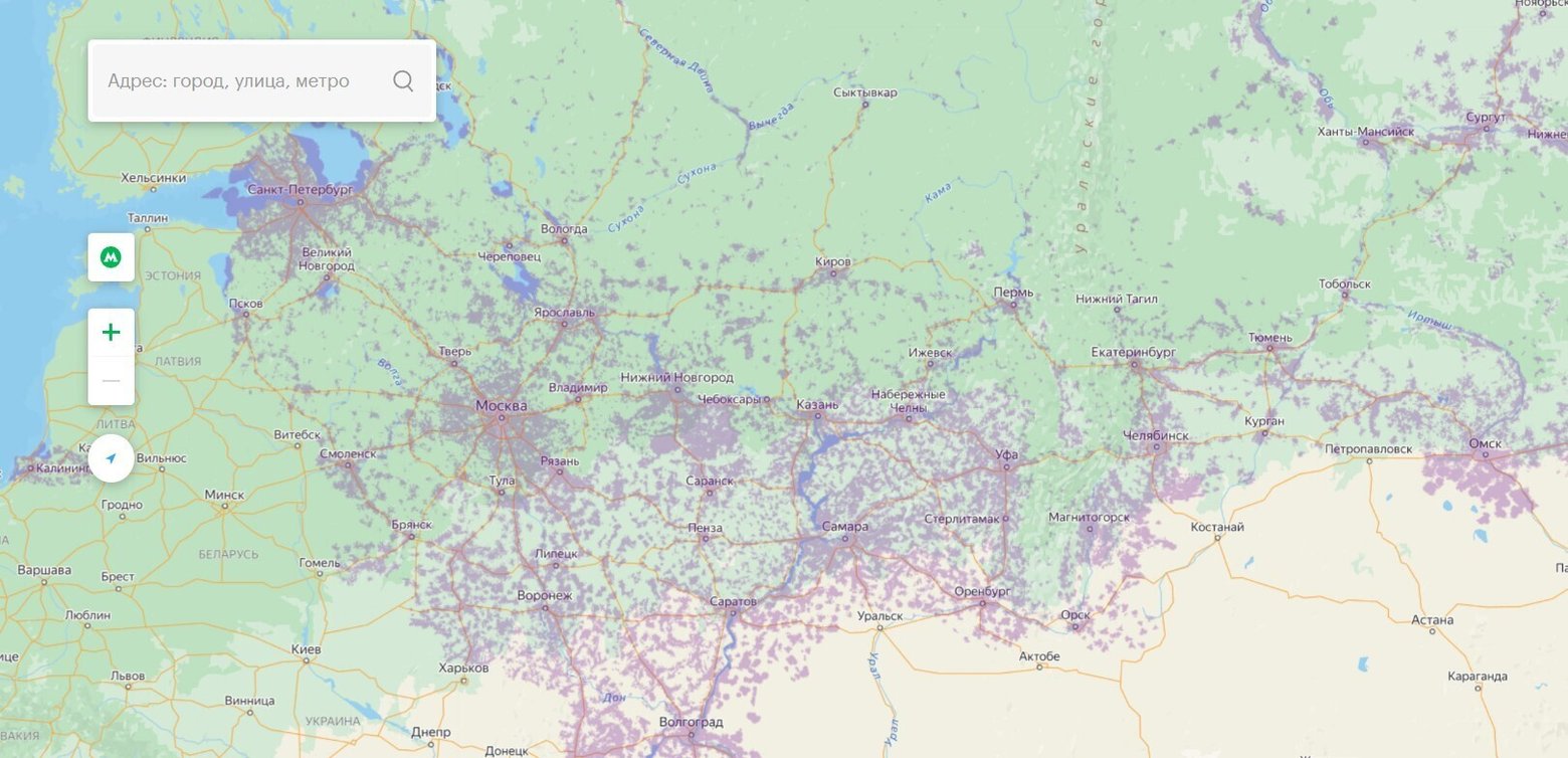 Зона покрытия 4G. Изображение: megafon.ru