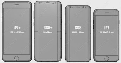 Сравнение габаритов Galaxy S8 / S8 Plus и iPhone 7 / 7 Plus
