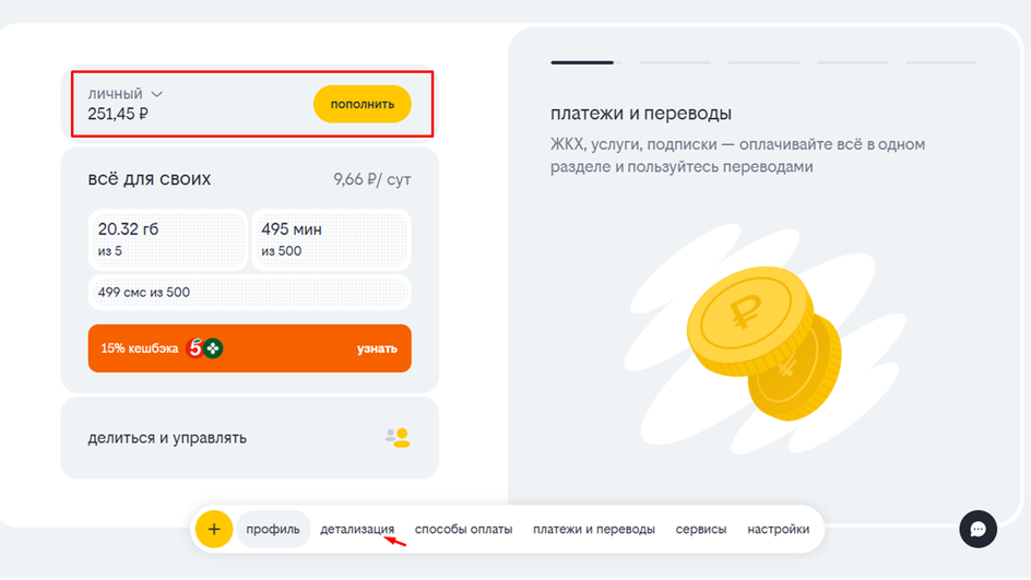 Личный кабинет пользователя на сайте «Билайн» с информацией о балансе Личный кабинет пользователя на сайте «Билайн» с информацией о балансе