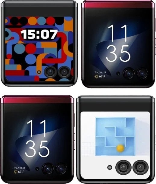 Разные варианты тем второго дисплея Motorola Razr+ 2023. Изображение: Эван Бласс