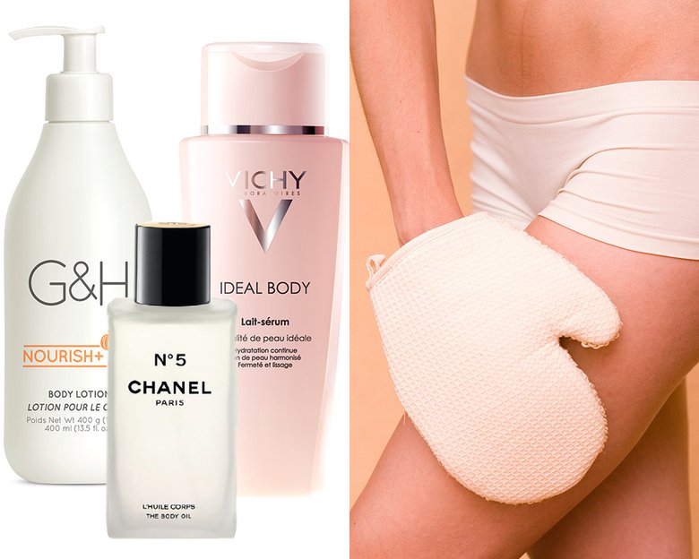 Средства для тела: лосьон G&H Nourish+, Amway; сыворотка Ideal Body, Vichy; парфюмированное масло №5, Chanel.