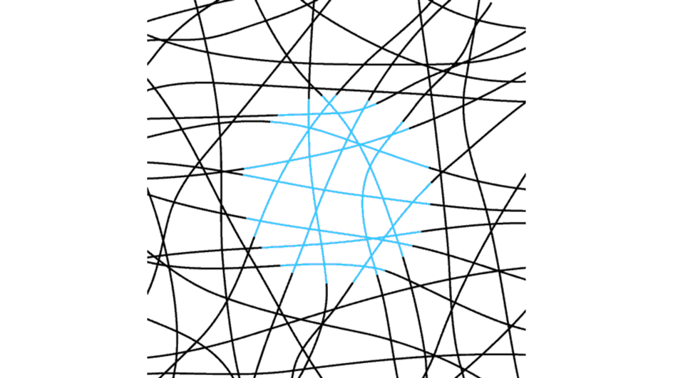 Альтернативная версия иллюзии распространения неонового цвета. В этом случае мозг воспринимает цветные синие линии как принадлежащие синему кругу, но на самом деле фон по-прежнему белый, а синие линии не образуют замкнутой формы.