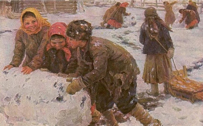 Федот Сычков. Лепка снеговика. 1910 