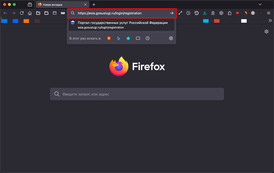 Скриншот страницы поисковика браузера Firefox