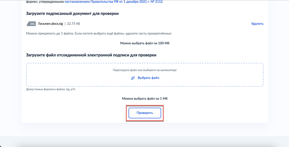 Кнопка для запуска процедуры проверки