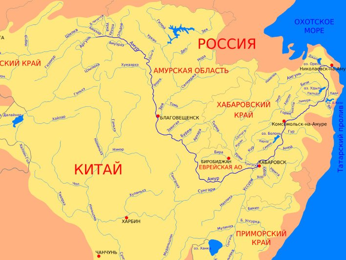 Реки Амур — Аргунь на карте Реки Амур — Аргунь на карте