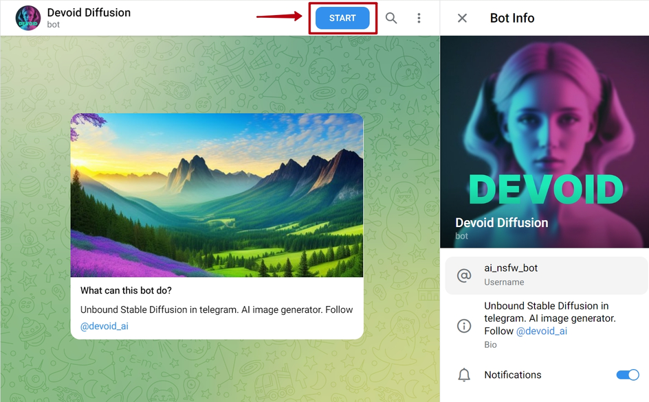 Запуск телеграм-бота Devoid Diffusion