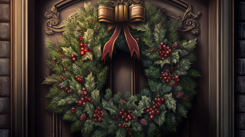 karakat_christmas_wreath_on_the_door_photorealistic_photo_detai_c90de580-b480-4bbf-976e-ad5c8381bd17.png