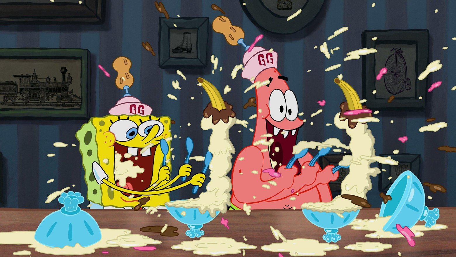 Спанч Боб и Патрик едят мороженое