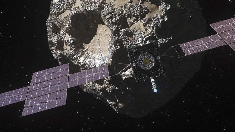 Рендеры зонда «Психея» рядом с одноименным астероидом. Фото: NASA