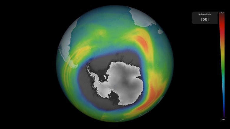 Измерения спутника Copernicus Sentinel-5P показывают наличие большой озоновой дыры над Антарктикой
