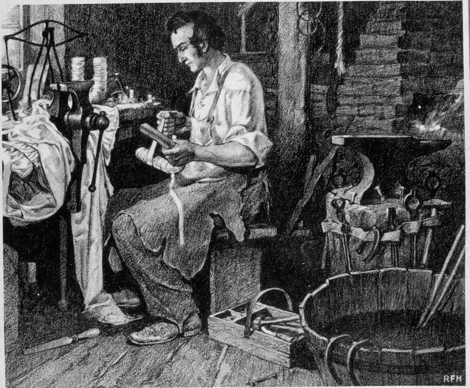 Томас Дэйвенпорт создает первый электродвигатель — гравюра. 19 век
