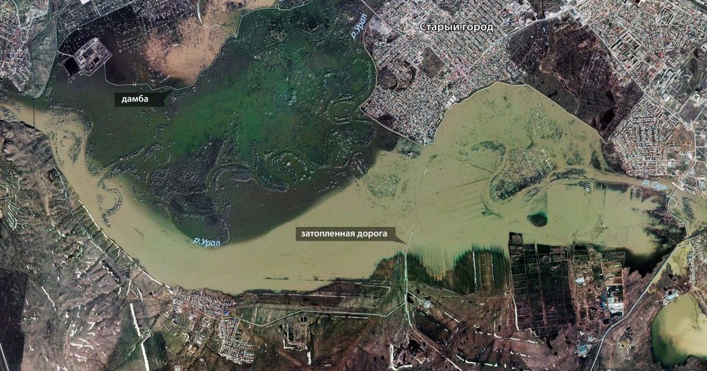 Наводнение в Оренбургской области показали из космоса