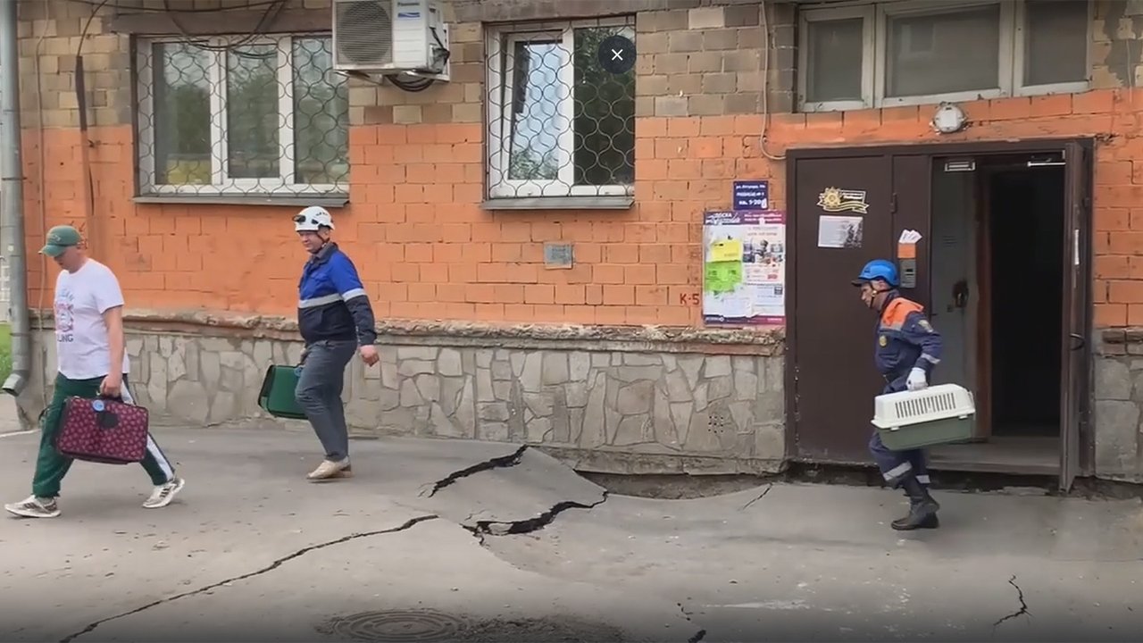 Спасатели выносят животных из аварийного дома