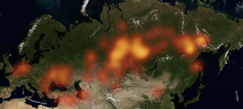Карта пожаров на 26.07.2012. Источник: fires.ru