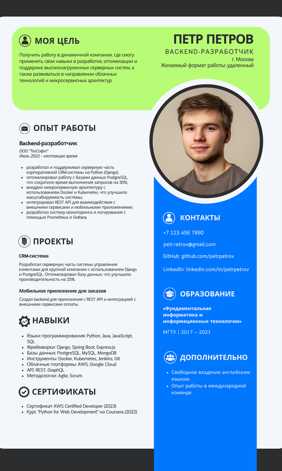 Пример резюме backend-разработчика