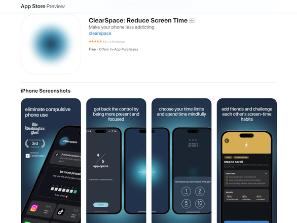 Страница Clearspace в App Store