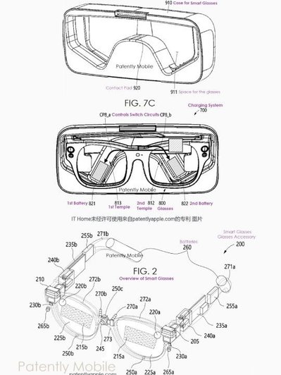 Возможный дизайн зарядного футляра для Galaxy Glasses. Источник: patentlyapple.com