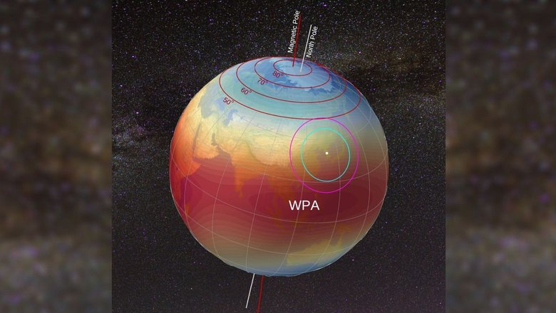 Схема Земли, показывающая расположение Западно-Тихоокеанской аномалии (WPA).