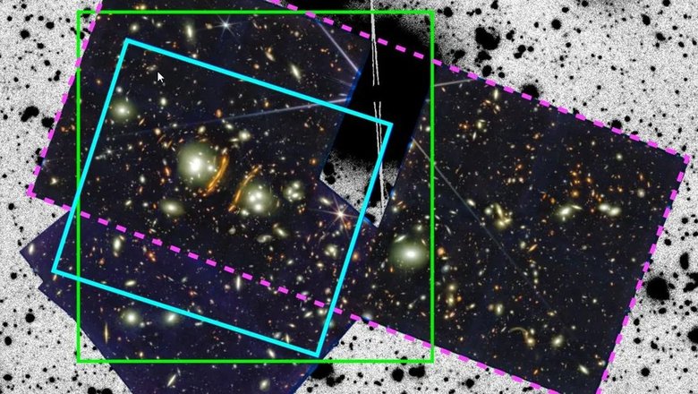 Уменьшенный вид гравитационно-линзированной сверхновой и окружающего ее скопления галактик.