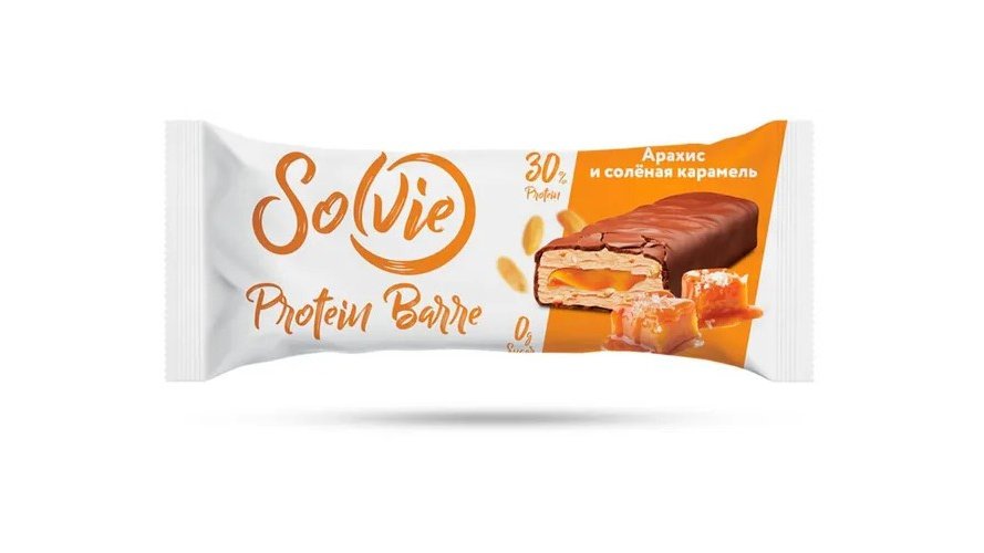 Протеиновый батончик бренда Solvie Protein Barre вкус Арахис и соленая карамель Протеиновый батончик бренда Solvie Protein Barre вкус Арахис и соленая карамель