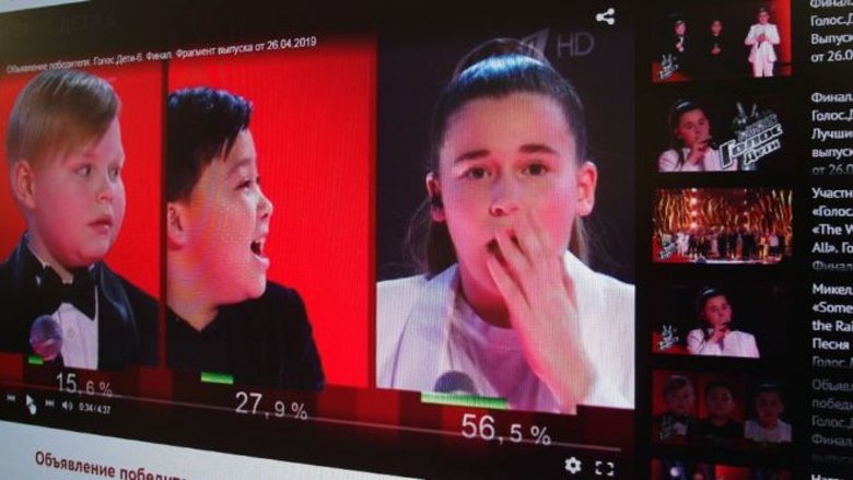 Финал голосования в шоу «Голос. Дети». / Фото – Трансляция Первого канала