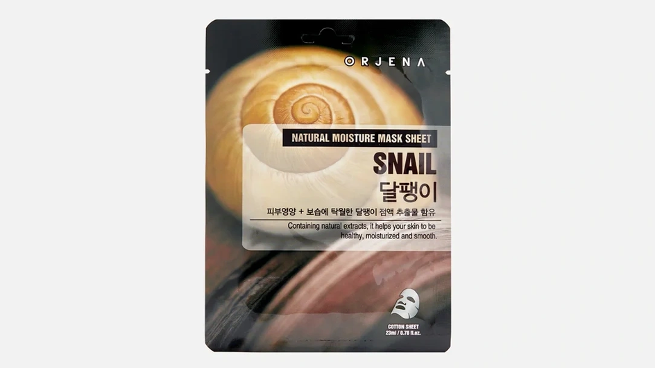 Тканевая корейская маска для лица с муцином улитки фирмы ORJENA серия Natural Moisture Snail Mask Sheet Тканевая корейская маска для лица с муцином улитки фирмы ORJENA серия Natural Moisture Snail Mask Sheet