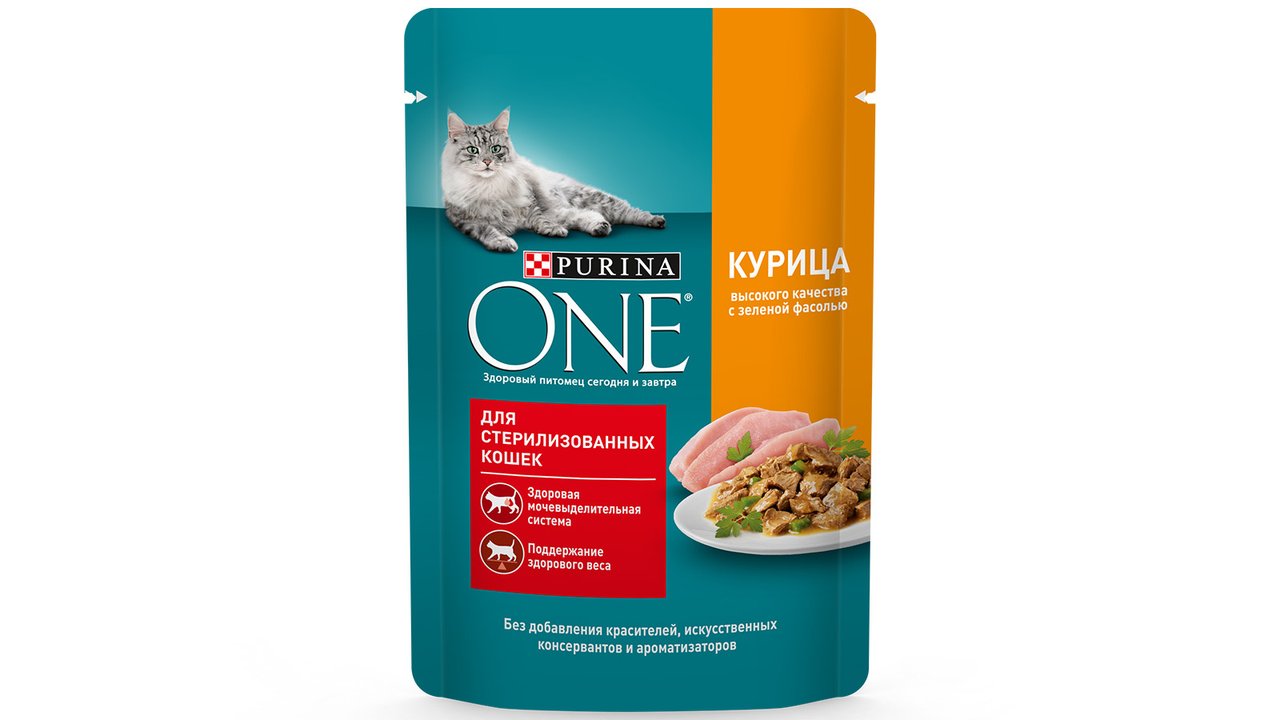 Влажный корм Purina ONE® для стерилизованных кошек, с курицей и зеленой фасолью, Пауч, 75 г