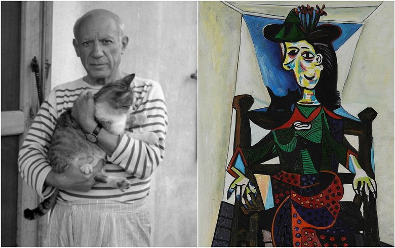 Пабло Пикассо с котом и портрет «Доры Маар с кошкой»