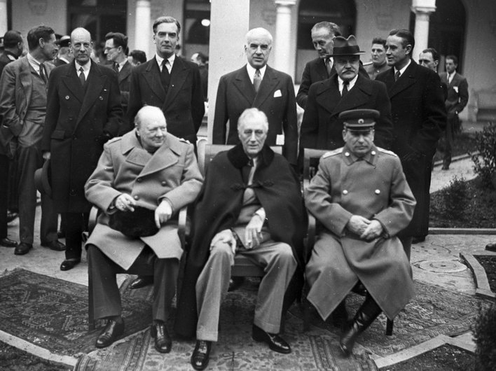 Ялтинская конференция, 1945 год: Уинстон Черчилль, Франклин Рузвельт и Иосиф Сталин