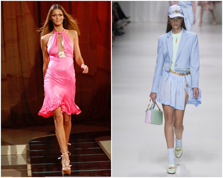 Образы из коллекции бренда Versace в 2005 году и в 2017. 
