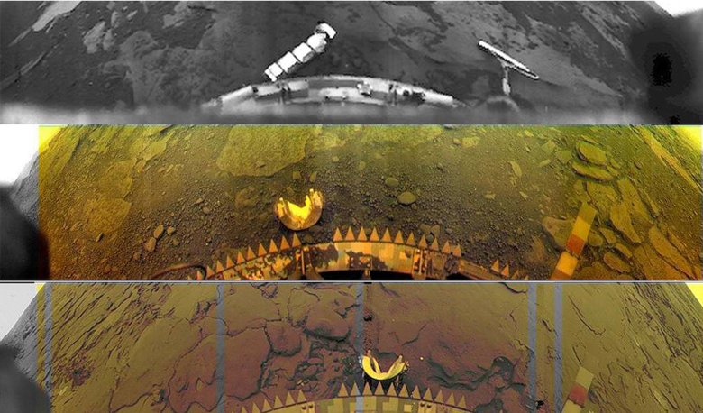 Уникальные  черно-белые и цветные панорамные снимки поверхности планеты сумели получить только советские аппараты.